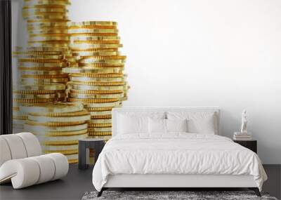 Coins stacked on each other in different positions. Saving money and account finance bank business concept. Business Finance and Money concept,Save money for prepare in the future.time is money concep Wall mural