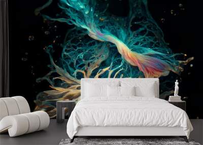 abstract organic life form glowing neon color tecture light jelly fish under deep dark water,3d render.background. Wall mural