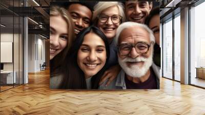 Group of multigenerational people smiling in front of camera, Multiracial friends od different ages having fun together caucasian senior faces,generative ai. Wall mural