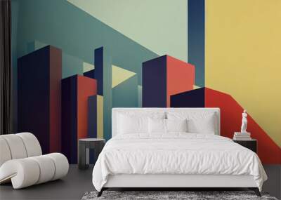 Modern geometric abstract pattern design with simple geometrical shapes and basic colorful forms. Wall mural