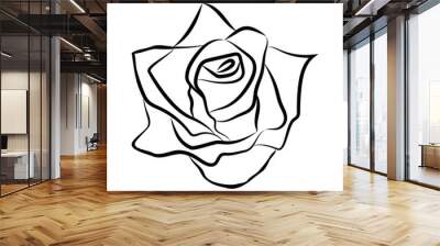 Sketch line drawing of rose isolated illustration on white backg Wall mural