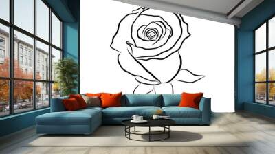 Sketch line drawing of rose isolated illustration on white backg Wall mural