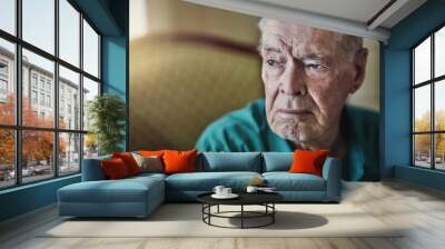 Who will take care of you when youre old. Cropped shot of a senior man sitting by himself in a living room. Wall mural