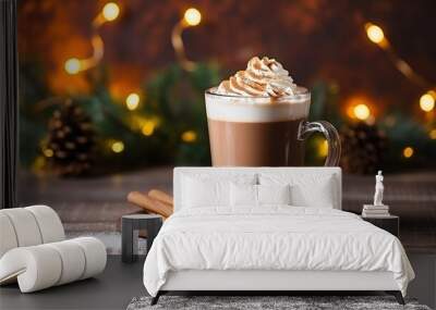 a cup of hot chocolate drink, christmas food and drink in cozy winter Wall mural