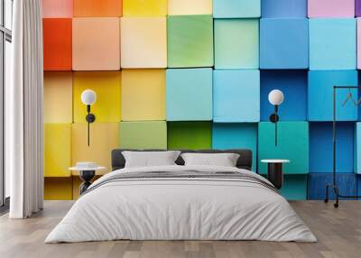 Colorful wooden geometric blocks pattern background, montessori and autism concept Wall mural