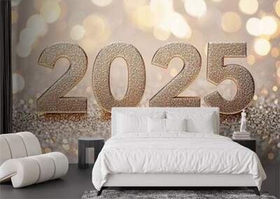 Elegant 2025 with holiday lights, New year celebration Wall mural