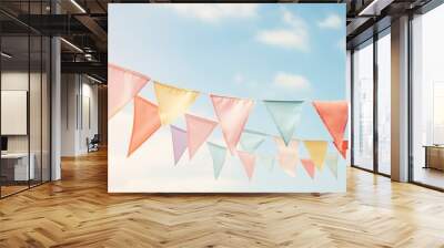 Vintage pastel bunting decoration with blue sky for Easter, summer festival and party celebration Wall mural