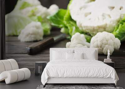 Fresh raw cauliflower on the wooden table Wall mural