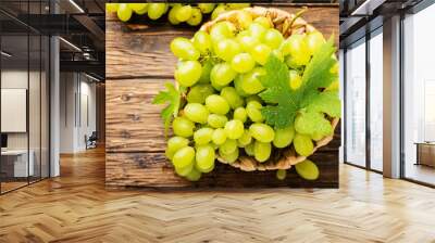 Sweet yellow grape with leaves Wall mural