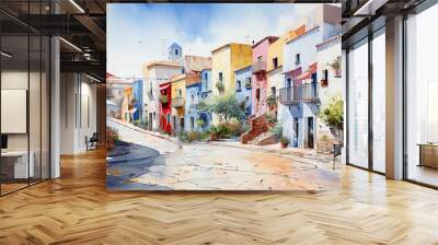 Watercolor painting of Italian town Wall mural