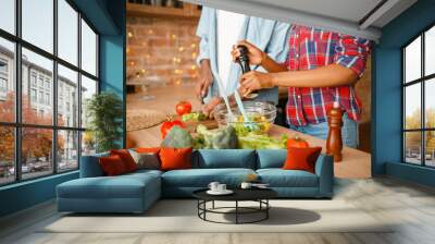 Black couple cooking together on the kitchen Wall mural