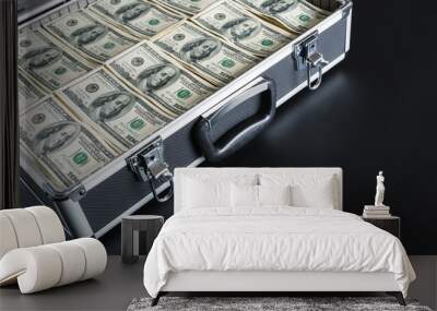 Case full of money on gray background Wall mural