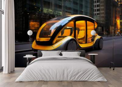 Futuristic passenger taxi cab parked in urban street. Generative AI Wall mural