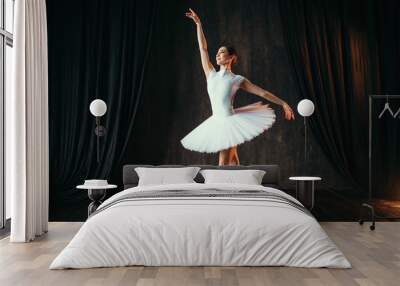 Graceful ballerina dancing in ballet class Wall mural