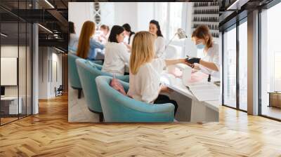 Group of girlfriends, manicure in beauty salon Wall mural