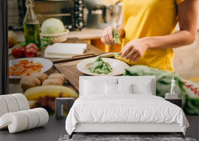 Housewife cooking on the kitchen, bio food Wall mural