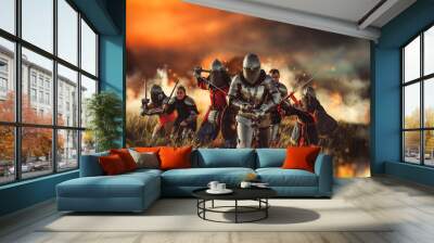 Medieval knights on battle field Wall mural