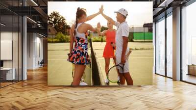 Mixed doubles tennis competition, outdoor court Wall mural