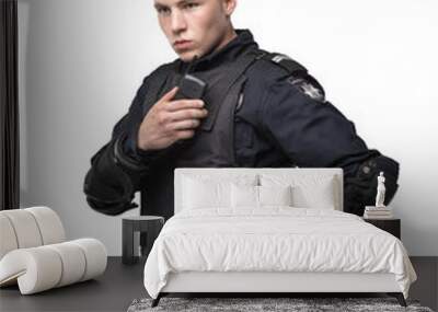 Police officer in uniform on white background Wall mural