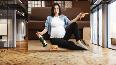 Pregnant woman smoking and drinks alcohol Wall mural