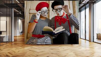 Two clowns in glasses, mime artists, parody comedy Wall mural