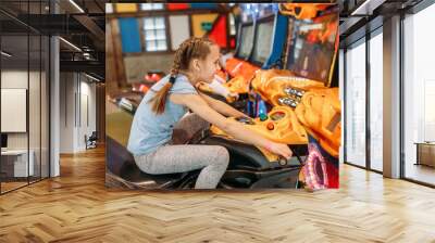 Two girls plays game machine, entertainment center Wall mural