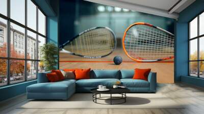 Two squash rackets and ball, game concept Wall mural