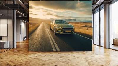 A Modern Luxury Car Left Running in Iceland Blurry Background Wall mural