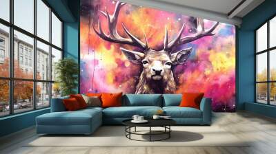 art deer in space nebula water ink Wall mural