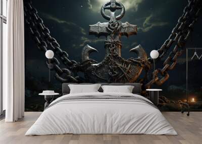 black anchor in the middle of chains Wall mural