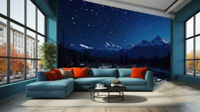 Black dark blue night sky stars Wall mural