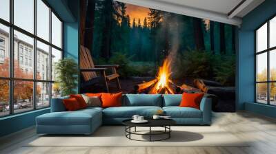 3D rendering of big bonfire with sparks and particles in front of forest
 Wall mural