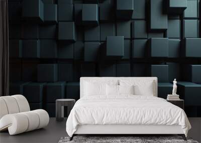 Dark background design, abstract geometric blocks, 3d render Wall mural