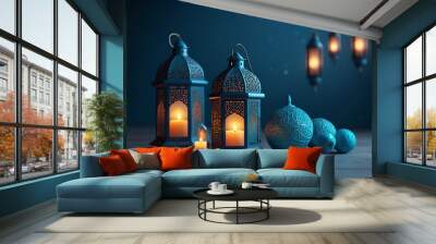 Islamic style lantern design for ramadan celebration with copy space Wall mural