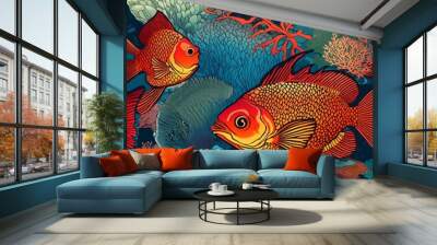 Coral reef fish illustration Ai Generative Wall mural