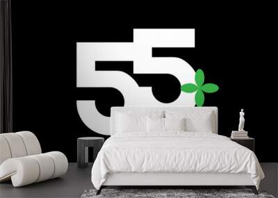 55 Leaf Number Logo Green White Health Wall mural