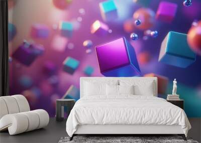 Abstract Colorful Cubes and Spheres Wall mural