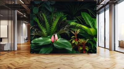 closeup view of tropical climate plants.tropical plant background with dark natural look. Wall mural