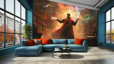 Doctor Strange Casting a Spell in a Mysterious Library Wall mural