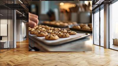 Freshly Baked Chocolate Chip Cookies on a Baking Sheet Wall mural