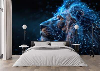 Lion Portrait With Digital Mesh Wall mural