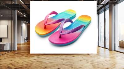 Rainbow Flip Flops on white background Wall mural