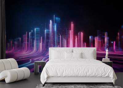 Neon Cityscape: A futuristic metropolis, illuminated by vibrant neon streaks, evokes a sense of innovation, progress, and connectivity. The city's digital pulse throbs with life, symbolizing the bound Wall mural