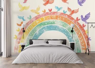 Sure, here is a description for an abstract background combining rainbow and flowers:

A colorful abstract background with a floral pattern and a rainbow arc Wall mural