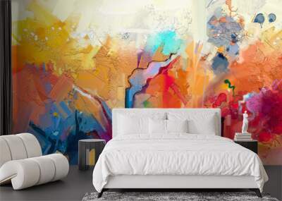 abstract colorful oil painting on canvas texture. hand drawn brush stroke, oil color paintings backg Wall mural