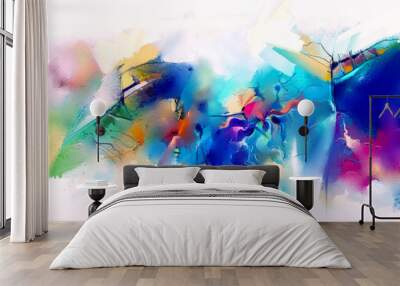 Abstract colorful oil painting on canvas texture. Hand drawn brush stroke, oil color paintings background. Modern art oil paintings with green, red and blue. Abstract contemporary art for background Wall mural