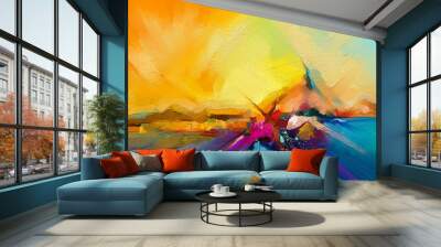 Colorful oil painting on canvas texture. Wall mural