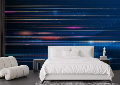 illustration of light ray, stripe line with blue light, speed motion background. vector design abstr Wall mural