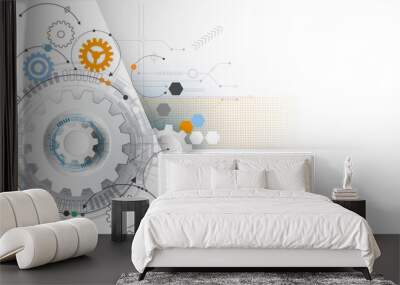 Vector illustration gear wheel and circuit board, Hi-tech digital technology and engineering, digital telecom technology concept. Abstract futuristic on light blue color background Wall mural