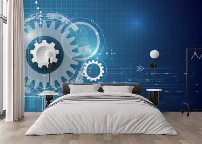 vector technology background. illustration gear wheel, hexagons and circuit board, hi-tech technolog Wall mural